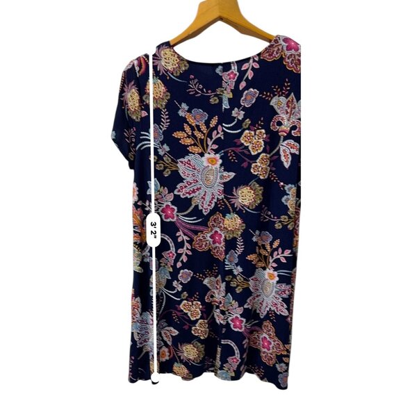 MSK Navy‎ Floral Print Short Sleeve Tunic Shift Dress 3X - Picture 7 of 9